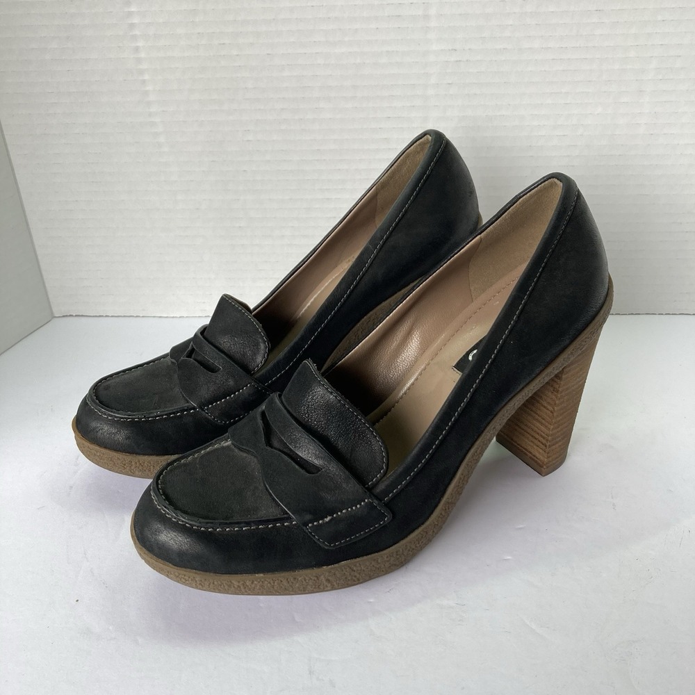 ECCO Womens Black Leather Slip On Classic Pumps Heels Casual Shoes Size 39